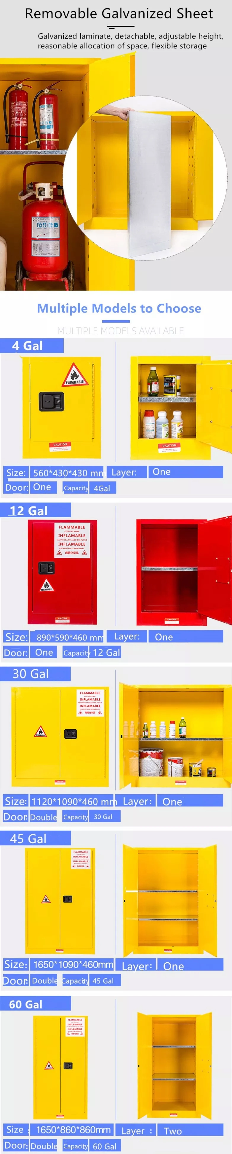 Two Layers Steel Flammable Storage Cabinet Chemistry Lab Yellow Flammable Safety Cabinet