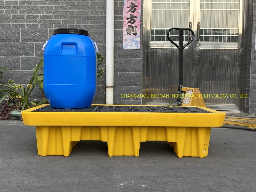 High Quality Cheap Thicken Industrial Poly Control 2 Drum Chemical Oil Containment Plastic Spill Pallet Wholesale