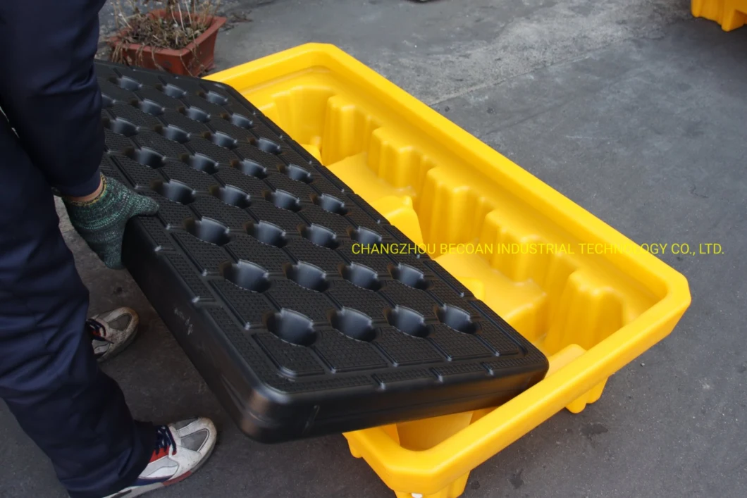 High Quality Cheap Thicken Industrial Poly Control 2 Drum Chemical Oil Containment Plastic Spill Pallet Wholesale
